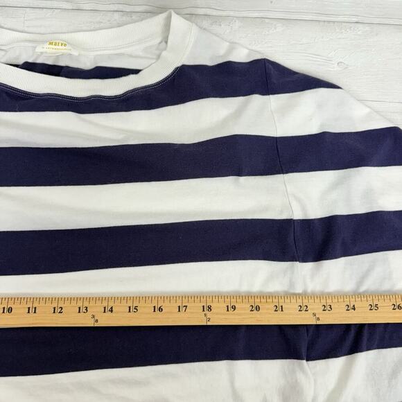 Anthropologie Maeve Tie Front Wrap Tee Shirt Size L Navy White Rugby Striped - Picture 12 of 14